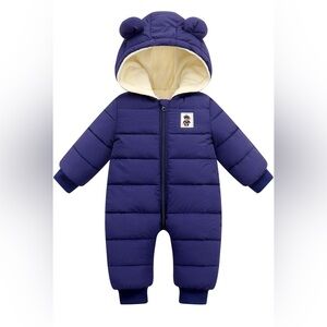 Navy Blue Kids Puffer Jacket with Bear Ears